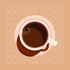 Vector Illustration Cup of Fresh Coffeeor coffee bean Flat Style. Decorative Design for Cafeteria, Posters, Banners, Cards