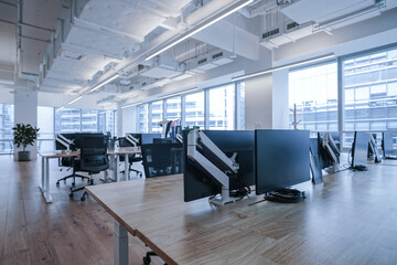 Interior of modern empty office building.Open ceiling design.