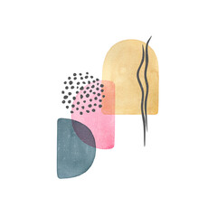 Watercolor set of trendy contemporary abstract creative. Hand drawn compositions for posters, backgrounds, wall decoration, postcard or brochure cover design in vintage style art.