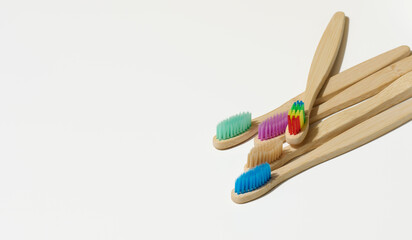 wooden toothbrushes on a white background, zero waste