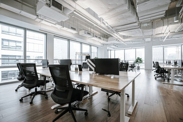 Interior of modern empty office building.Open ceiling design.