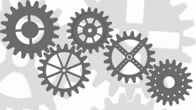Gears and cog Rotating in Looped Animation grey Color.