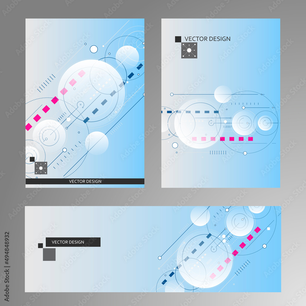 Poster Vector concept dynamic elements. Minimal geometric design. Square and circles pattern background