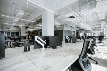 Interior of modern empty office building.Open ceiling design.