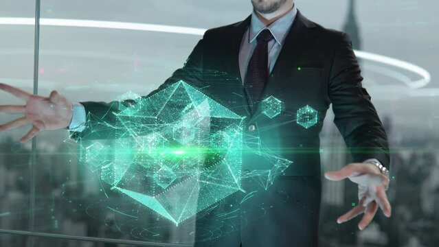 Businessman with Agile 2023 hologram concept