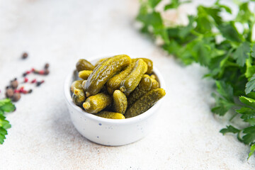 cucumbers gherkins salted pickled canned vegetable food fresh meal food diet snack on the table copy space food background 