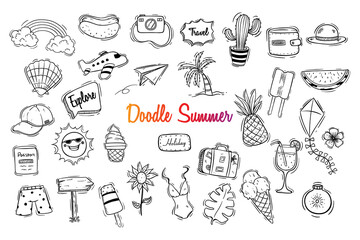 cute summer icons or elements collection on white background