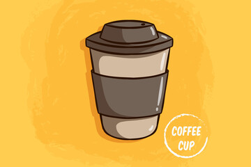 cute coffee paper cup vector illustration on yellow background
