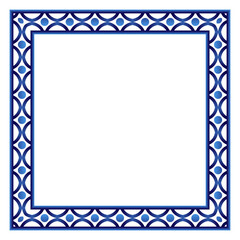 Obraz premium Border frame ceramic tile pattern. Islamic, indian, arabic motifs. Damask border square pattern. Porcelain ethnic bohemian background
