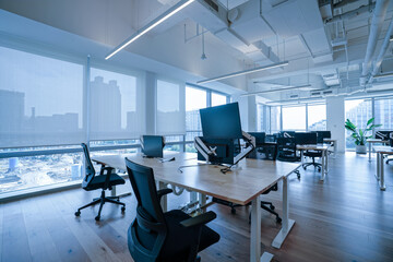 Interior of modern empty office building.Open ceiling design.
