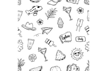 hand drawn summer elements in seamless pattern
