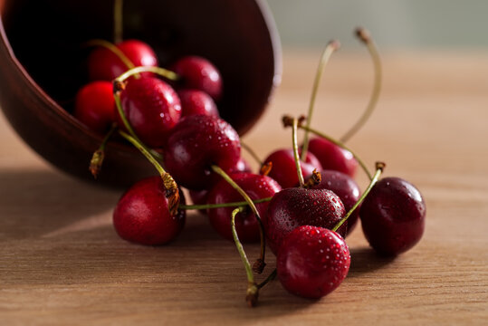 high resolution photo: fresh cherries close up