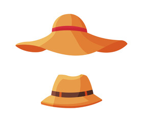 Straw hats set. Summer vacation accessories cartoon vector illustration