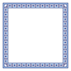 Border frame ceramic tile pattern. Islamic, indian, arabic motifs. Damask border square pattern. Porcelain ethnic bohemian background