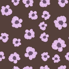 Floral pattern. Purple flowers on a dark background. Pattern for textiles, home decor, curtains, napkins.