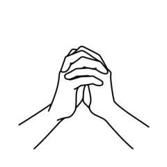 指を組んで祈る手のイラスト（線画）