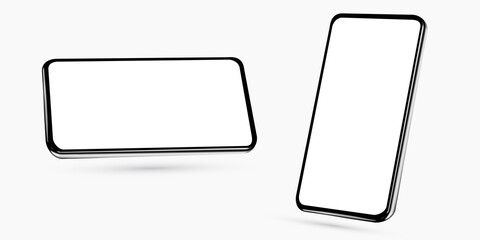 Realistic template mock up of a horizontally rotated angled smartphone for web design, webpages, banners, landings, presentations. Perspective view