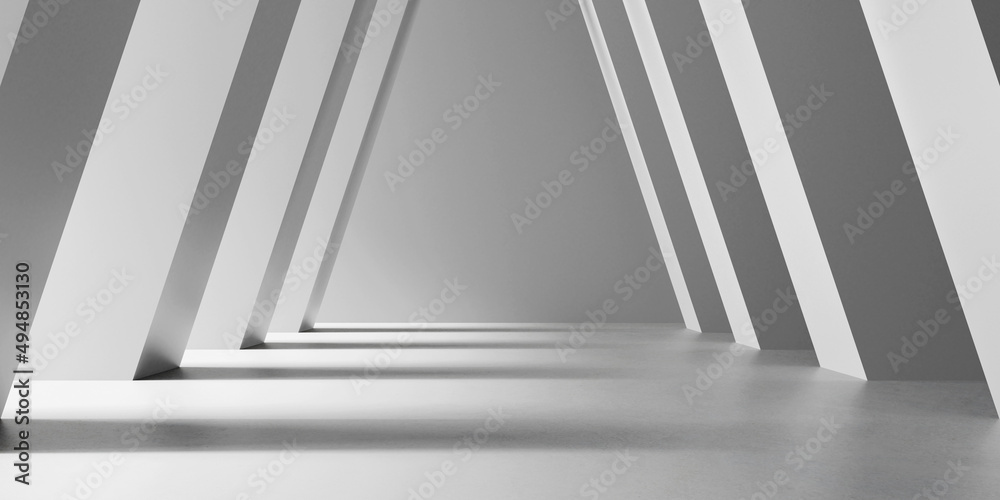 Poster 3d render of empty concrete room with shadow on the wall, Contemporary architecture design.