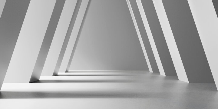 3d render of empty concrete room with shadow on the wall, Contemporary architecture design.