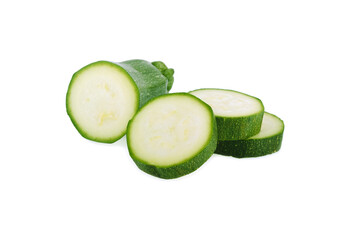 fresh green zucchini with slice isolated on white background.