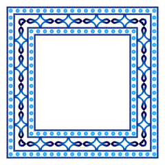 Obraz premium Border frame ceramic tile pattern. Islamic, indian, arabic motifs. Damask border square pattern. Porcelain ethnic bohemian background
