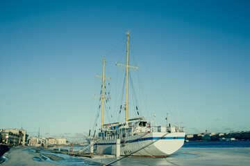 Ancient mast ship in the city.
