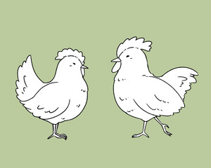 鶏の線画イラスト