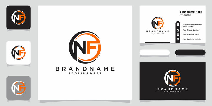 Initial letter NF logo design template with business card design