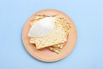 Passover background of matzoh (jewish holiday bread). Top view