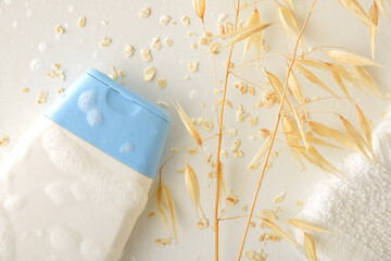Detail of bath shampoo with oat extract with straws top