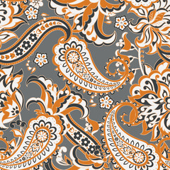 Seamless Paisley pattern in indian batik style. Floral vector illustration