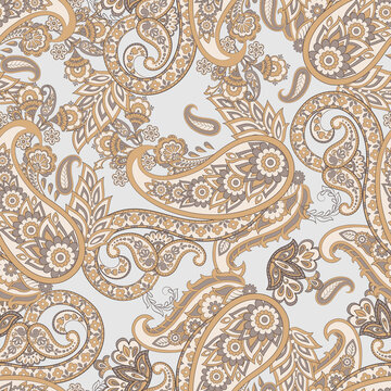 Floral Seamless Asian Textile Background. Vector Paisley Pattern