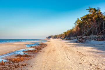 Beautiful scenery of the Baltic Sea beach in Leba. Poland