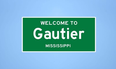 Gautier, Mississippi city limit sign. Town sign from the USA.