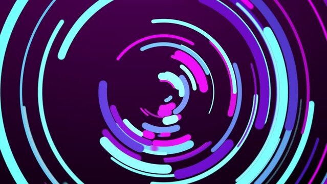 Bright background of lines in a circle. Neon colors. Cyberpunk colors. Beautiful dynamic background.