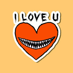 Obraz premium hand drawn i love u heart with mouth doodle illustration for stickers poster etc
