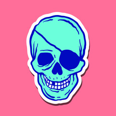 hand drawn blue skull vintage doodle illustration for stickers poster etc