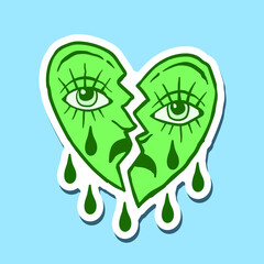 hand drawn heart face cry vintage doodle illustration for stickers poster etc