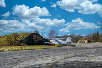 Bunkers and planes on an old Russian airfield