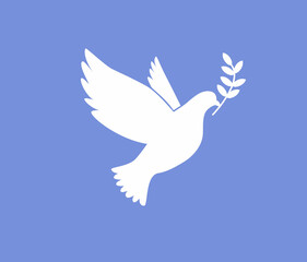Silhouette of Flying Dove with Olive Twig Vector Icon Template. Sign of Peace