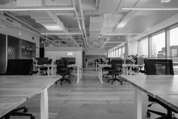 Interior of modern empty office building.Open ceiling design.