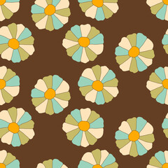 Summer Floral Seamless Pattern 70s Retro style