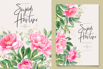 beautiful peony and rose wedding invitation card set
