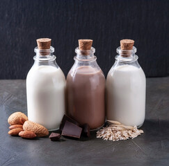  Almonds milk, chocolate milk and milk of oat