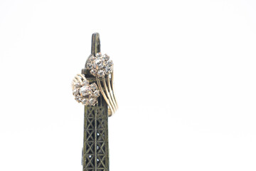 Close up  woman ring with diamond isolated on white