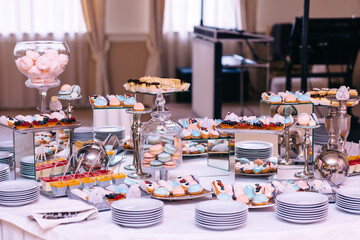 Candy Bar. Delicious sweet buffet with cupcakes. Sweet holiday buffet with cupcakes and other desserts.