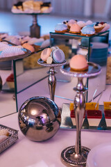 wedding candy bar. Candy bar. Table with sweet candies. Wedding cakes. Candy bar on wedding ceremony.