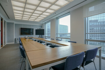 Interior of modern empty office building.Open ceiling design.