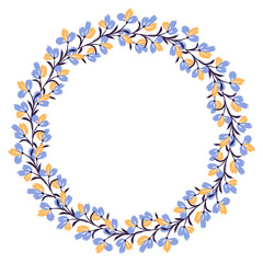 Flower wreath. Round flower wreath, pattern graphic design. Background with a bouquet of flowers in a circle