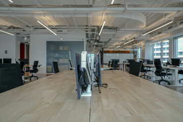 Interior of modern empty office building.Open ceiling design.